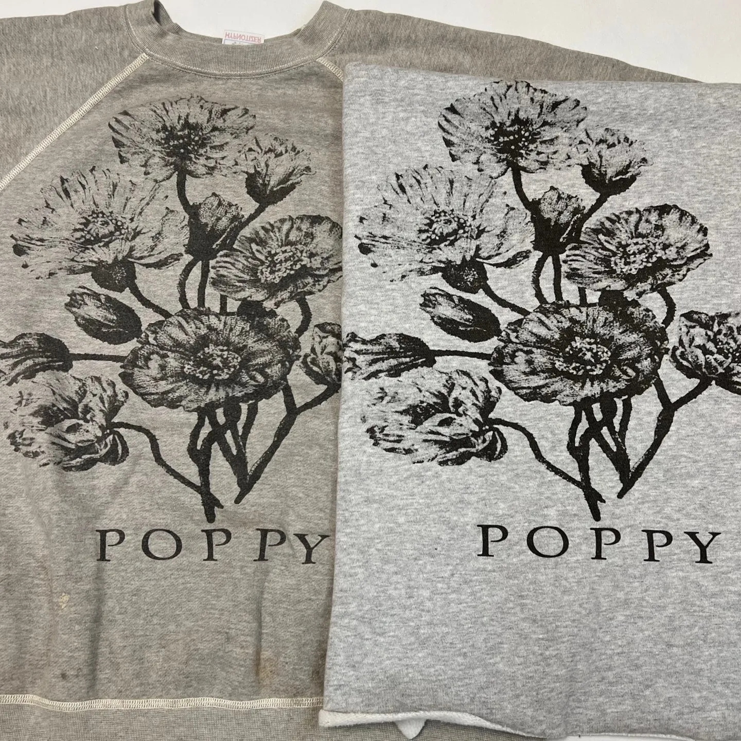 SAINT Mxxxxxx 'FLOWER' CREW NECK SWEAT SHIRTS Floral Distressed Retro Sweatshirt Distressed Gray S-XL Big Factory Four-needle Six-Thread Boneless Stitching Process/Original Horn Sleeve Version Top Printing Process Authentic Level Re-Engraving Garment Washing and Distressing/Hand-worn Graffiti Treatment Original Consistent Fruit Label/Little Angel Anti-Counterfeiting Label